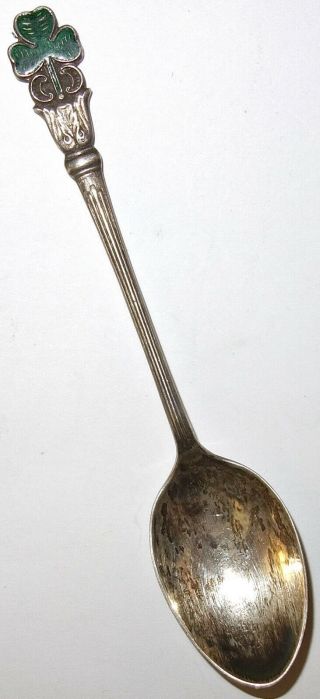 Vintage " Isi " Irish Silver Dublin Ireland Sterling Spoon W/enamel Shamrock L 5