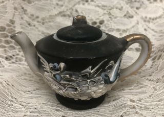 Vintage Porcelain Miniature Tea Pot With Top Hand Painted W/ Dragon& Gold Gild