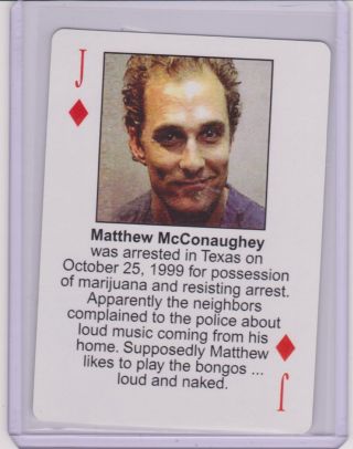 Rare 2003 Starz Behind Barz Matthew Mcconaughey Playing Card Mug Shot