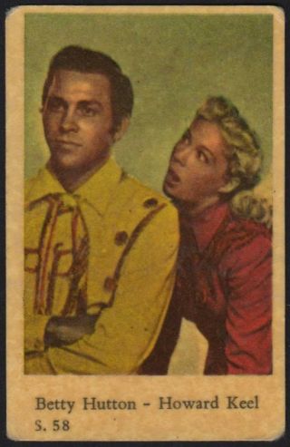 Betty Hutton & Howard Keel 1957 Vintage Swedish S Set Movie Star Gum Card S.  58