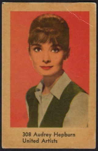 Audrey Hepburn - 1962 Vintage Swedish Numbered Set 4 Movie Star Gum Card 308