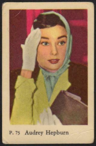 Audrey Hepburn - 1958 Vintage Swedish P Set Movie Star Gum Card P.  75