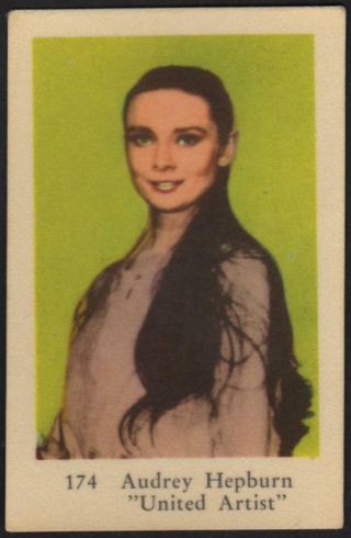 Audrey Hepburn - 1962 Vintage Swedish Numbered Set 3 Movie Star Gum Card 174