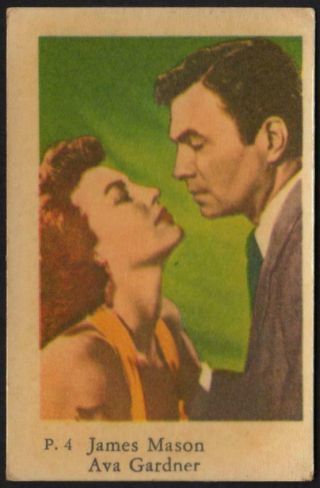 Ava Gardner & James Mason - 1958 Vintage Swedish P Set Movie Star Gum Card P.  4