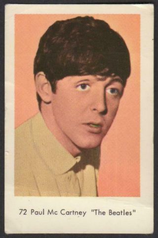 The Beatles - Paul Mccartney - 1964 Vintage Swedish Numbered Set 1 Gum Card 72