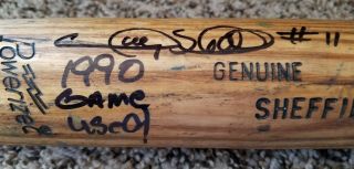 Gary Sheffield Autographed Inscribed 1990 Game Lvs Brewers Bat Mlb Psa Gu 9