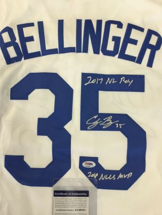 Cody Bellinger Signed Dodgers Jersey " 2017 Nl Roy,  2018 Nlcs Mvp " Psa Dna