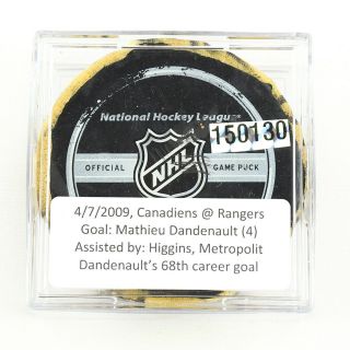 2008 - 09 Mathieu Dandenault Montreal Canadiens Game - Goal - Scored Puck Higgins