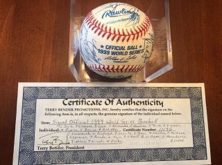1999 Ny Yankees World Series Team Signed Baseball 26 Names Jeter,  Rivera,  Torre