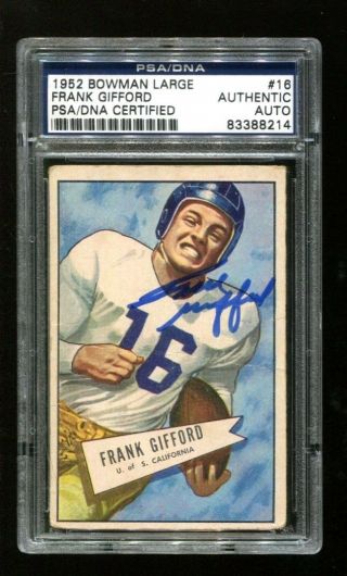 Frank Gifford Signed 1952 Bowman Large 16 Autographed Giants Psa/dna 83388214