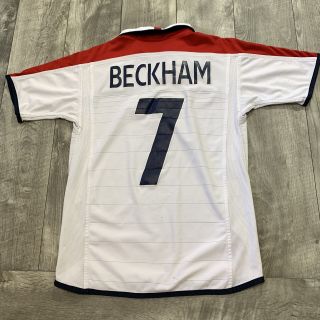 Rare Beckham 7 England National Team World Cup Soccer Umbro Jersey Youth Large