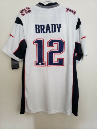 Tom Brady Autographed Football Jersey Hand Signed Patriots White Size L W/