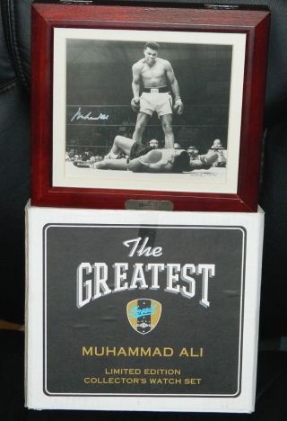 Muhammad Ali Autographed Signed Photo Over Sonny Liston Fossil Watch Set And Box
