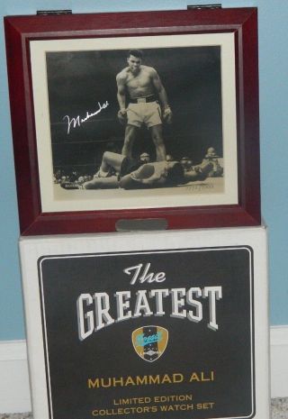 MUHAMMAD ALI SIGNED PHOTO OVER LISTON FOSSIL WATCH SET LIMITED EDITION 4