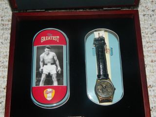 MUHAMMAD ALI SIGNED PHOTO OVER LISTON FOSSIL WATCH SET LIMITED EDITION 8