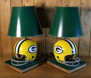 2 Vintage Riddell Kra - Lite Green Bay Packers Helmet Table Lamps Nfl Football