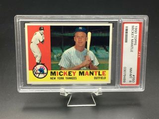 1960 Topps Baseball Mickey Mantle Hof Psa Nm - Mt 8 350 Ny Yankees Set Break