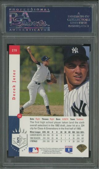 1993 SP Foil 279 Derek Jeter York Yankees RC Rookie PSA 9 