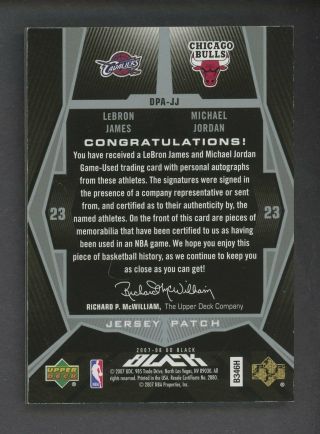 2007 - 08 UD Black LeBron James Michael Jordan Quad Game Patch AUTO 01/10 2