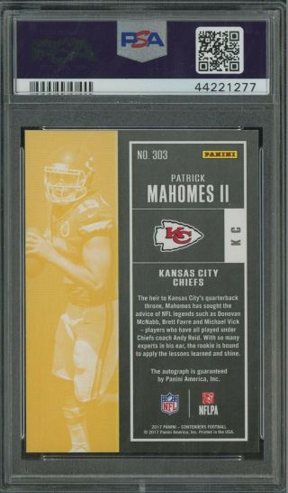 2017 Contenders Cracked Ice Rookie Ticket Patrick Mahomes RC AUTO /25 PSA 9 2
