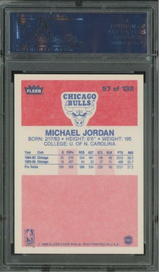 1986 Fleer 57 Michael Jordan Chicago Bulls RC Rookie HOF PSA 8 PACK FRESH 2