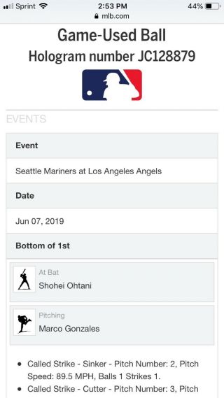 Shohei Ohtani Game MLB Authenticated Reach On Fielders Choice Ball 6
