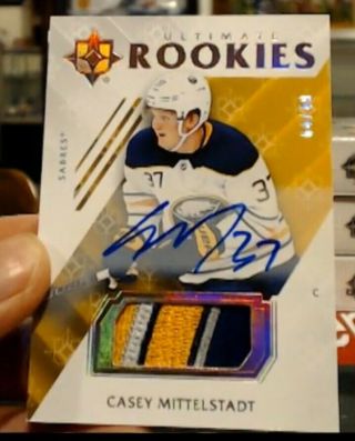 Casey Mittelstadt 18 - 19 Ud Ultimate Buffalo Sabres Rookie Auto Patch /49 Sp