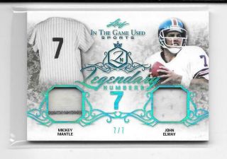 2019 Leaf In The Game Sports Mickey Mantle Elway Dual Jersey 7/7 Jersey A 1/1