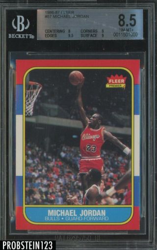 1986 Fleer 57 Michael Jordan Chicago Bulls Rc Rookie Hof Bgs 8.  5 W/ 9.  5