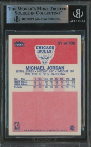 1986 Fleer 57 Michael Jordan Chicago Bulls RC Rookie HOF BGS 8.  5 w/ 9.  5 2