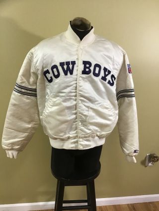 Very Rare Vintage Starter Dallas Cowboys Satin Jacket Eggshell White Sz Xl Pro
