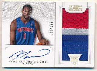 Andre Drummond 2012/13 National Treasures Rc Auto 3 Color Patch Jersey Sp /199