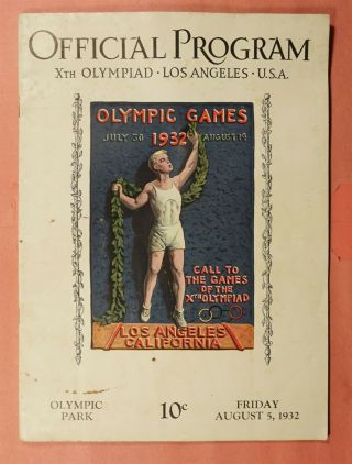 1932 Olympic Games Official Program Los Angeles Ca