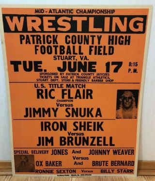 Mid Atlantic Nwa Wrestling Event Poster Ric Flair Jimmy Snuka Title Match