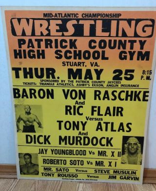 Mid Atlantic Nwa Wrestling Event Poster Raschke Flair Atlas Murdock Tag Match