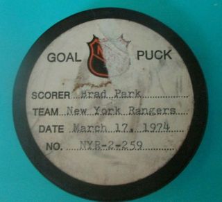 1974 Brad Park NHL Game Goal Scored Puck Boston Bruins 3