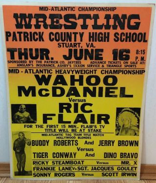 Mid Atlantic Nwa Wrestling Event Poster Wahoo Mcdaniels Ric Flair Title Match