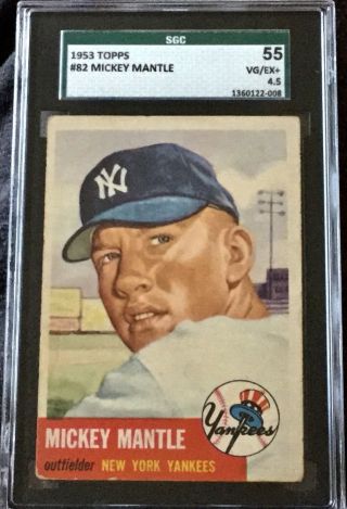 1953 Topps 82 Mickey Mantle (hof) York Yankees - Sgc 55 4.  5 Vg - Ex,  Awesome