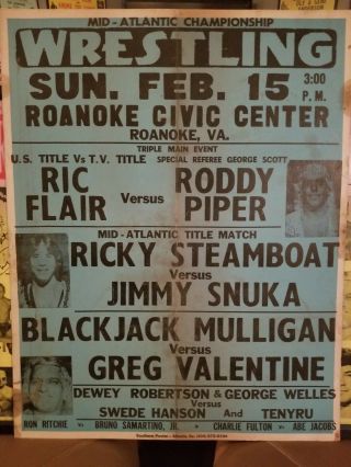 Nwa Mid Atlantic Wrestling Poster 1981 Roanoke Va Flair Piper Snuka