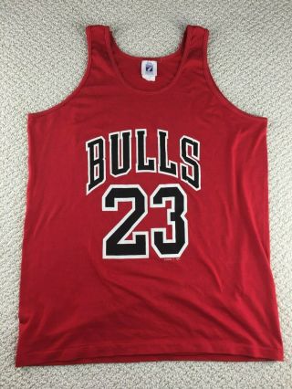 Vintage Chicago Bulls Michael Jordan Shirt Logo 7 Tank Top Jersey L Red Nba Hat