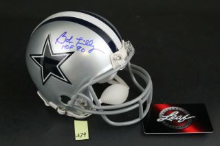 Dallas Cowboys Bob Lilly Hof 1980 Signed Autograph Mini - Helmet Leaf 103838 (374