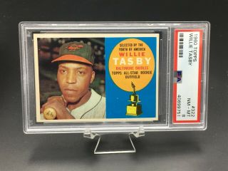 1960 Topps Baseball Willie Tasby Psa Nm - Mt 8 322 Baltimore Orioles Set Break