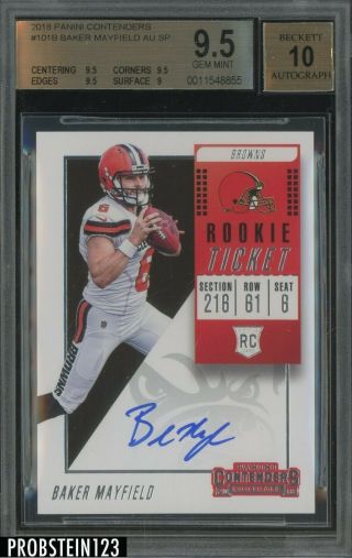 2018 Contenders Rookie Ticket Baker Mayfield Browns Rc Auto Sp Bgs 9.  5 Rare