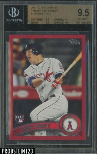2011 Topps Update Target Red Border Us175 Mike Trout Angels Rc Rookie Bgs 9.  5