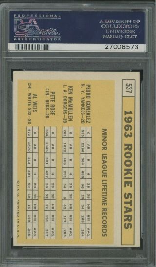 1963 Topps 537 Pete Rose Reds RC Rookie Signed PSA 6 PSA/DNA 10 AUTO 2