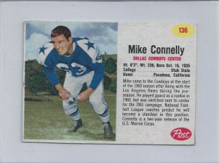 1962 Post Cereal Football 136 Mike Connelly Dallas Cowboys
