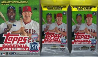 2019 Topps Baseball Series 2 Mlb Cards 1 - Blaster Relic Box,  2 - Fat Packs Combo