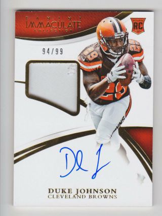 Duke Johnson 2015 Immaculate Rookie Patch Auto D 94/99 Cleveland Browns Rpa Rc