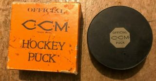 Vintage Official Ccm Hockey Puck With Box Rare Old