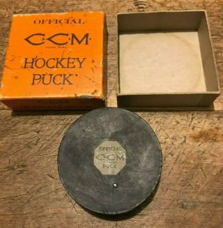 Vintage Official CCM Hockey Puck with Box Rare Old 8